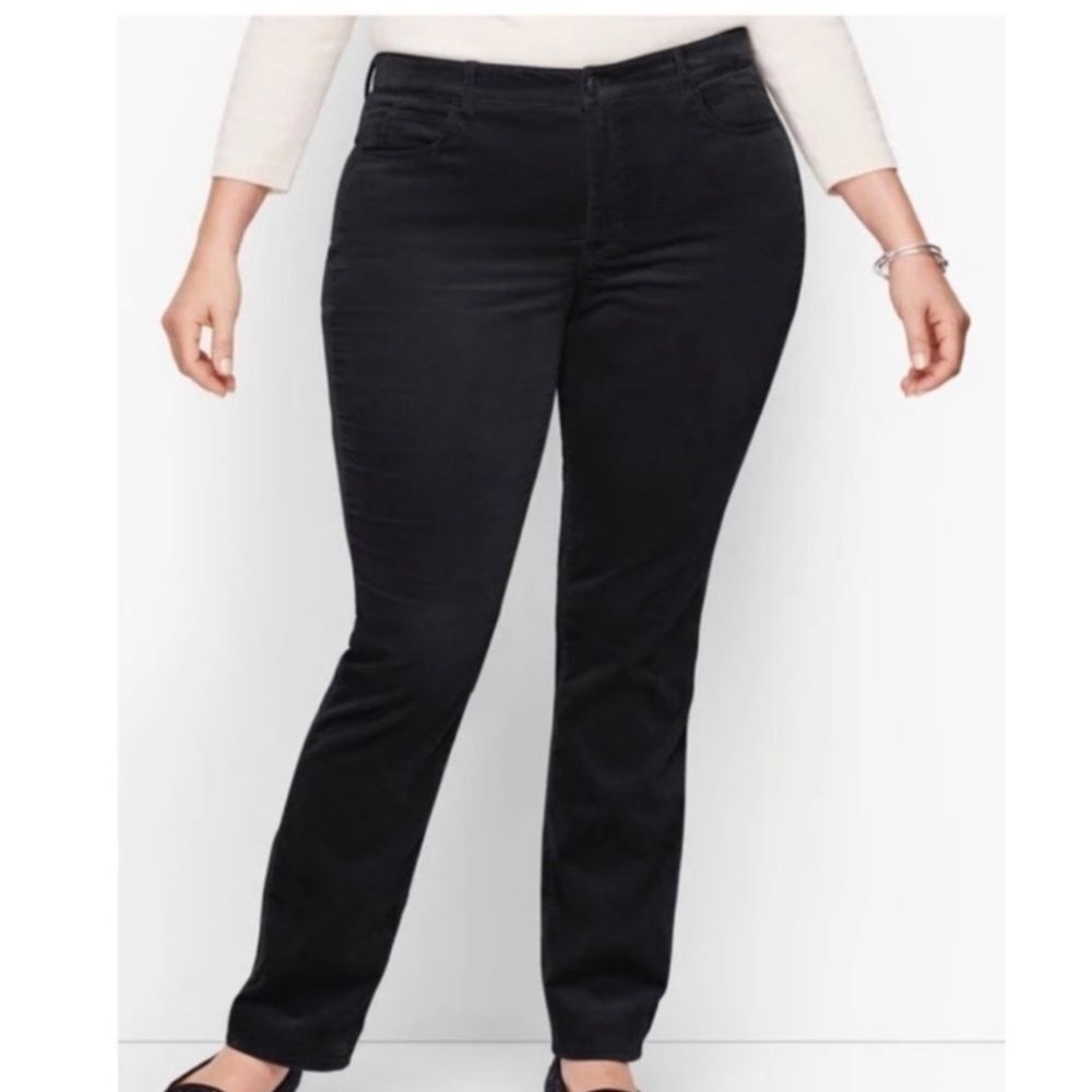 NWT Talbots Black Velveteen‎ Straight Leg Pants Size 14W High Waist Full Length